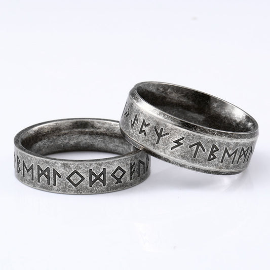 Norse mythology inspired rune ring with detailed engravings