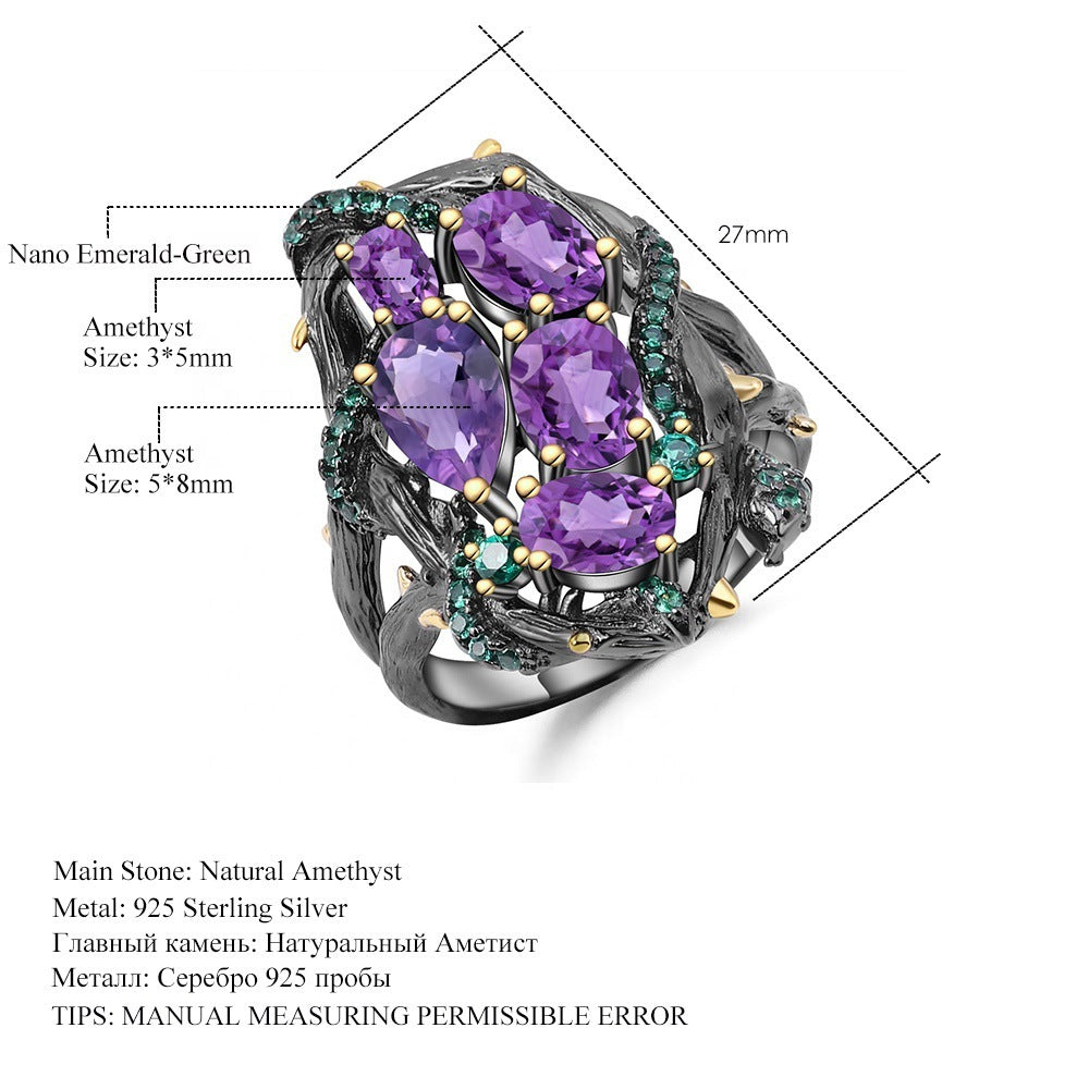 Mystical Harmony Amethyst Talisman Ring – Purple or Green Gemstone, 925 Silver Spiritual Jewelry for Balance & Protection