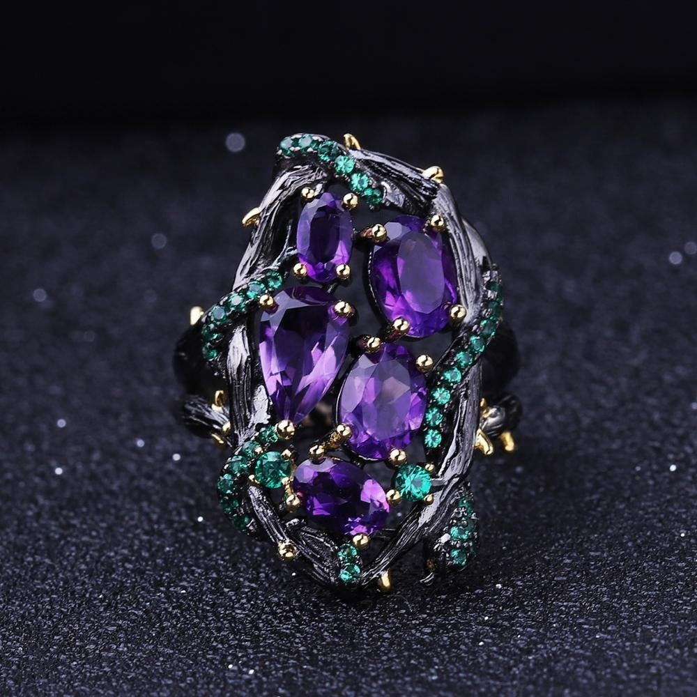 Mystical Harmony Amethyst Talisman Ring – Purple or Green Gemstone, 925 Silver Spiritual Jewelry for Balance & Protection