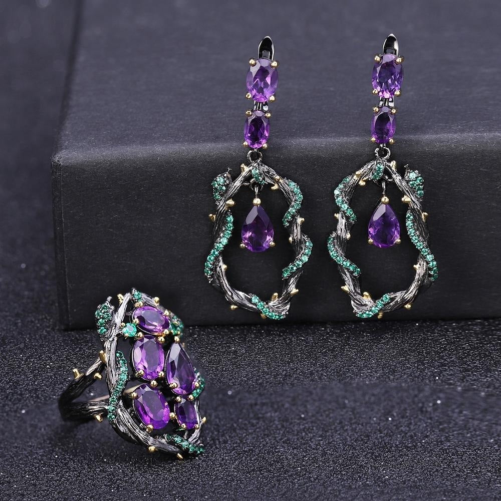 Mystical Harmony Amethyst Talisman Ring – Purple or Green Gemstone, 925 Silver Spiritual Jewelry for Balance & Protection