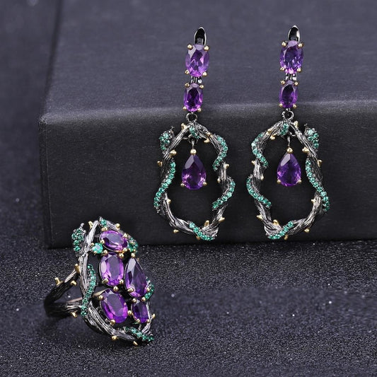 Mystical Harmony Amethyst Talisman Ring – Purple or Green Gemstone, 925 Silver Spiritual Jewelry for Balance & Protection