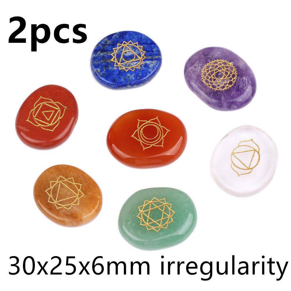 7 Chakra Healing Stones Set – Engraved Crystal Palm Stones |  Reiki Energy Crystals for Meditation & Spiritual Balance