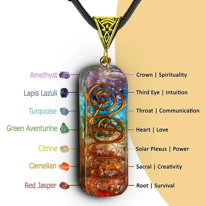 Handmade 7 Chakra healing necklace with polished crystal stones
