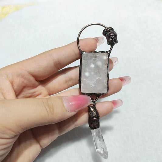 Natural amethyst and quartz meditation pendant close-up