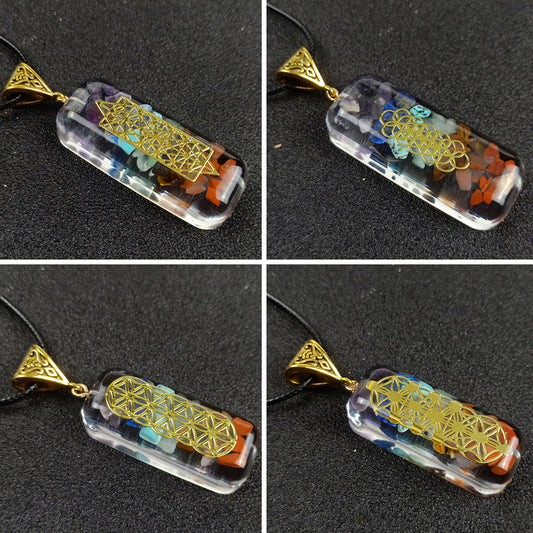 Crystal Chakra Necklace with geometric semi-precious stone pendant