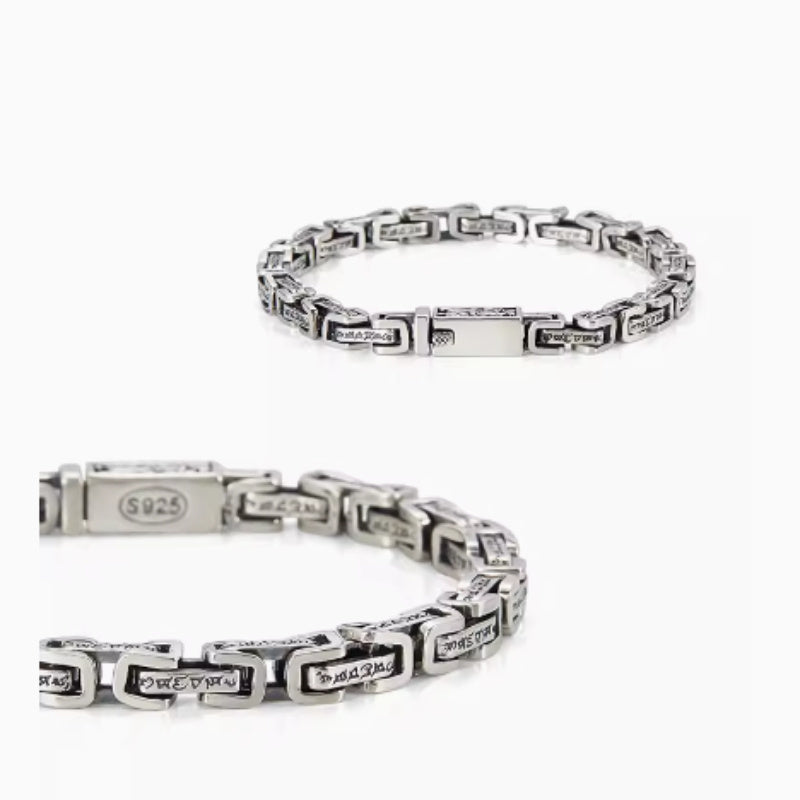 Handmade 925 Sterling Silver Mantra Bracelet – Tibetan Protection Jewelry for Meditation, Luck & Positive Energy