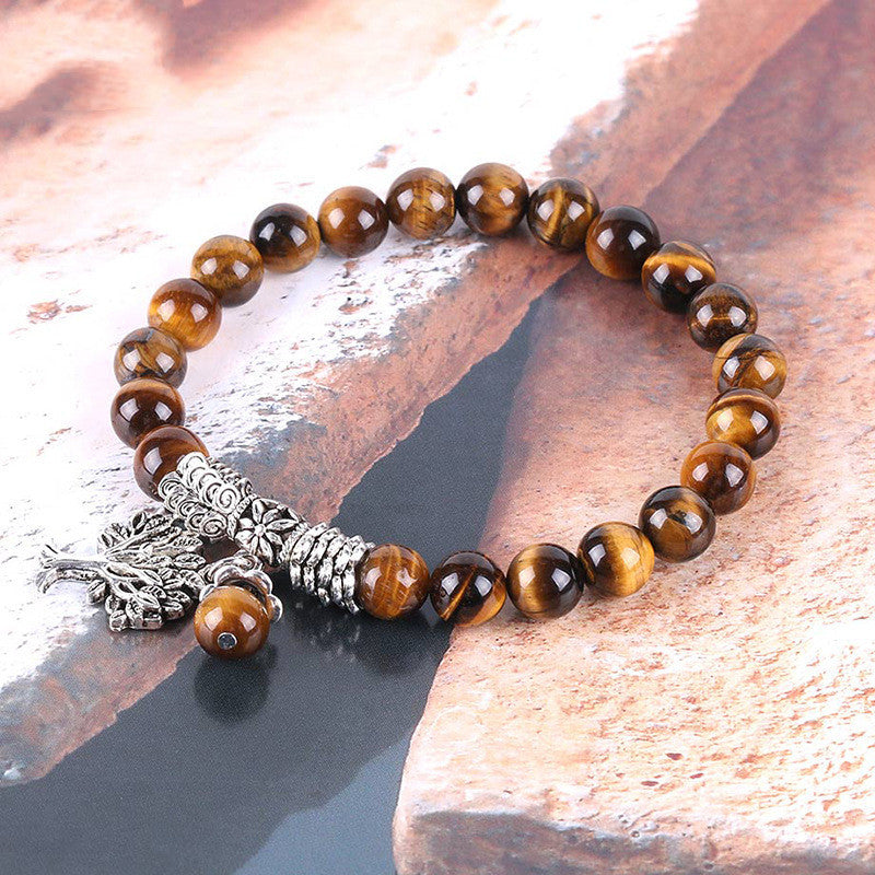 “Energy talisman bracelet with Tiger’s Eye beads and Tree of Life pendant”