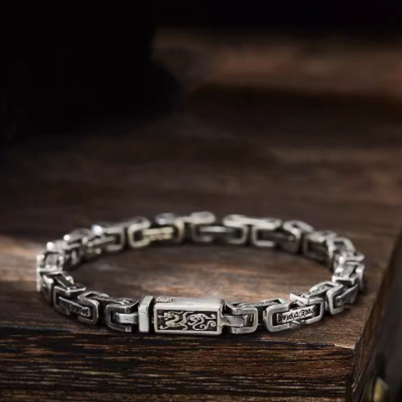 Handmade 925 Sterling Silver Mantra Bracelet – Tibetan Protection Jewelry for Meditation, Luck & Positive Energy