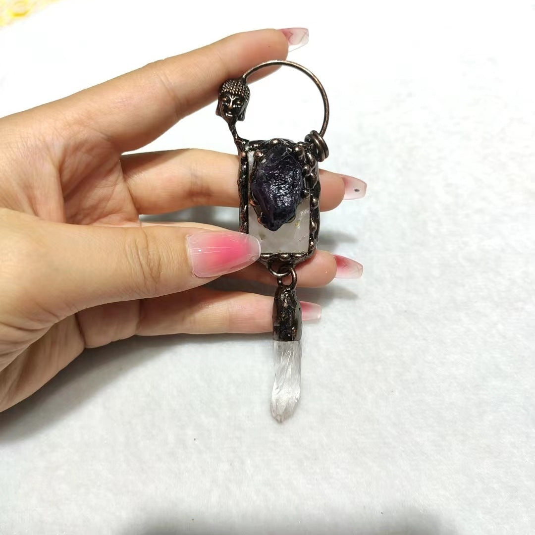 Raw amethyst Buddha talisman for energy healing