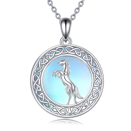 Celtic Horse Talisman Necklace with Moonstone | Sterling Silver Protection Amulet for Strength, Freedom & Lunar Energy