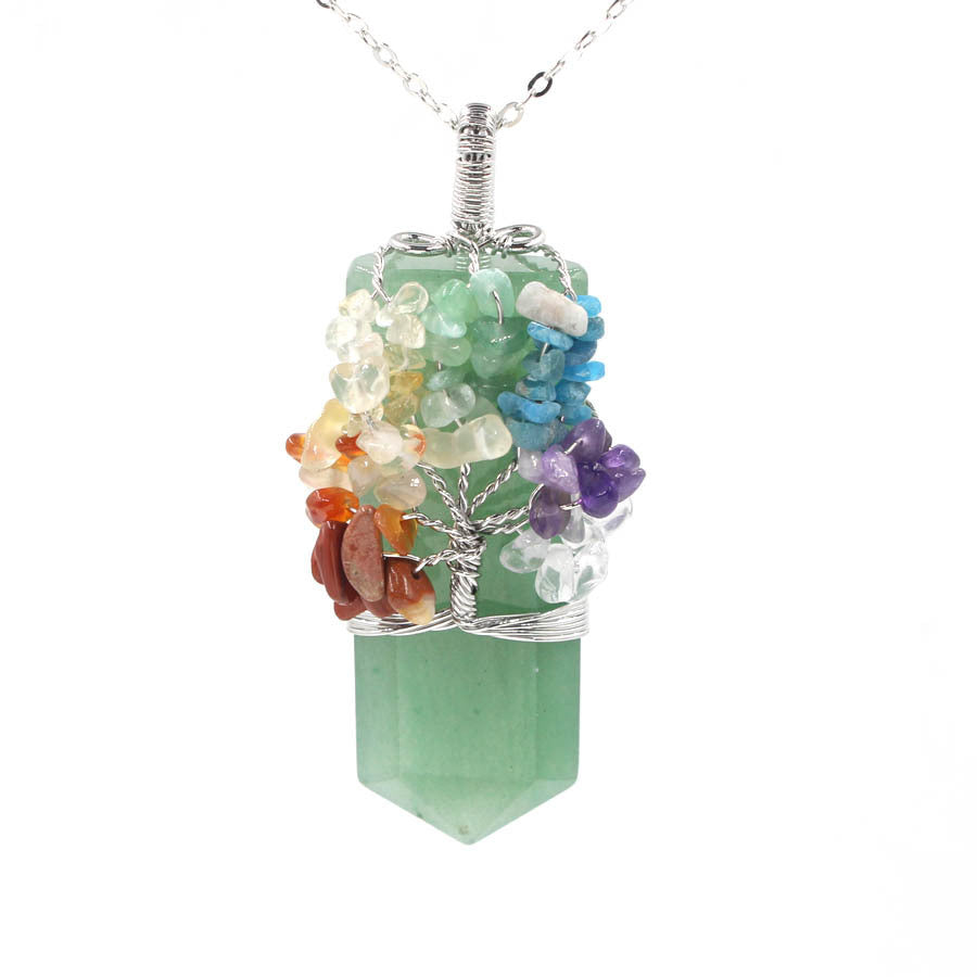"Elegant healing talisman necklace with natural crystals and synthetic opal for meditation and manifestation."