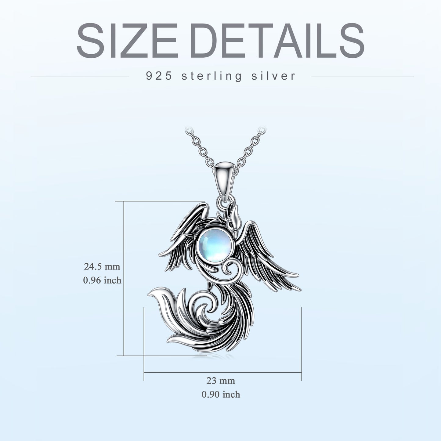 Unique Sterling Silver Phoenix Pendant, Moonstone Inner Gem, Talisman of Rebirth
