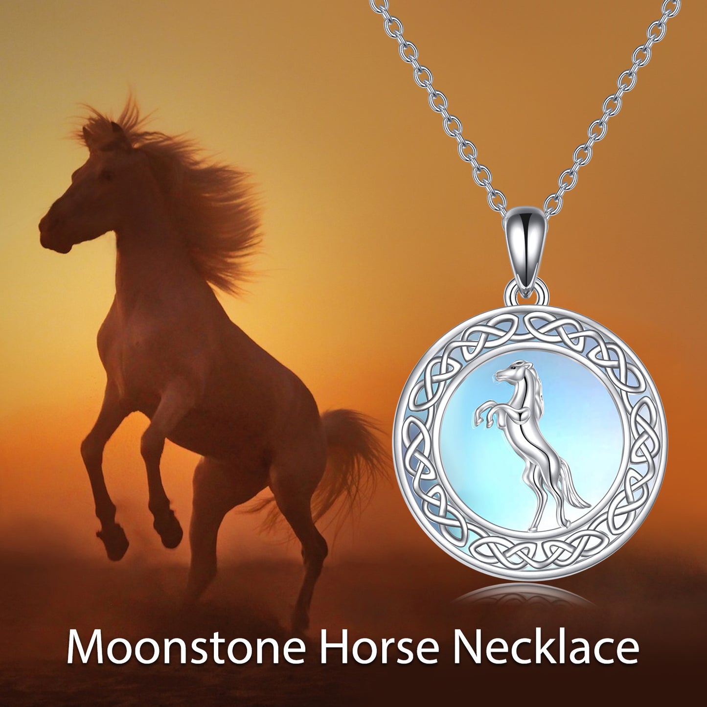 Celtic Horse Talisman Necklace with Moonstone | Sterling Silver Protection Amulet for Strength, Freedom & Lunar Energy