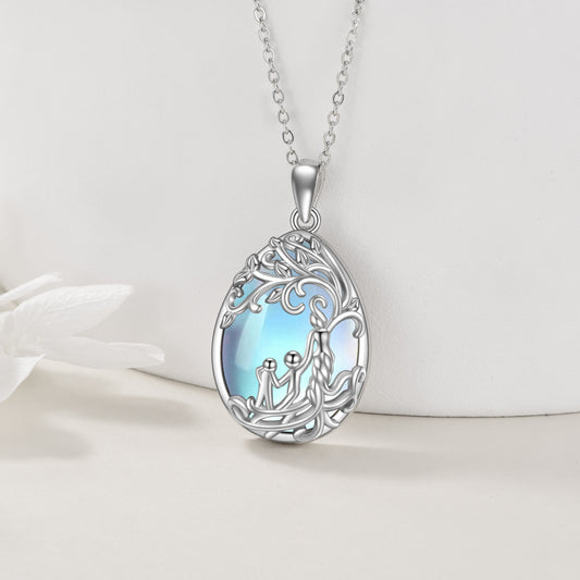 Handmade Family Tree of Life Moonstone Necklace – Sterling Silver Mother & Child Amulet
