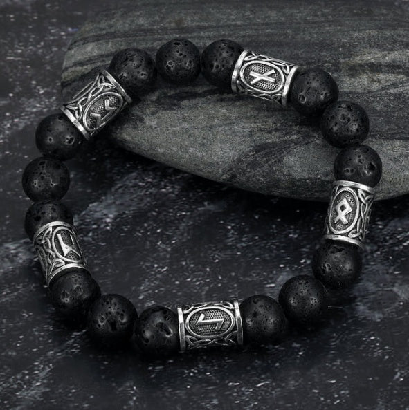 norse rune talisman bracelet with silver rune beads