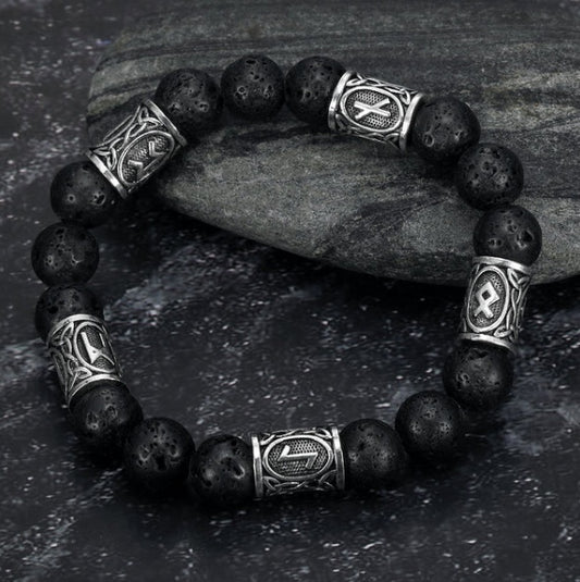 norse rune talisman bracelet with silver rune beads