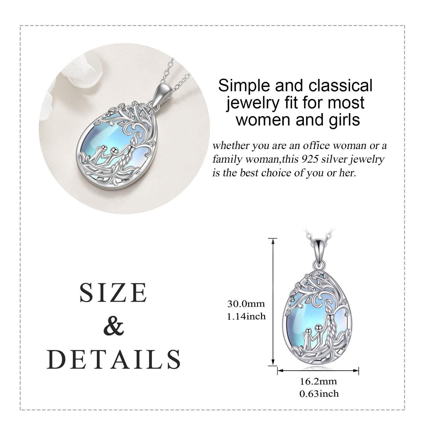 Handmade Family Tree of Life Moonstone Necklace – Sterling Silver Mother & Child Amulet