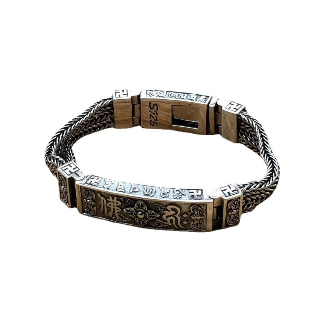 Handmade Sterling Silver Mantra Bracelet – Powerful Tibetan Talisman for Protection, Wealth, Love & Success – Om Mani Padme Hum Buddhist Amulet Gift for Men