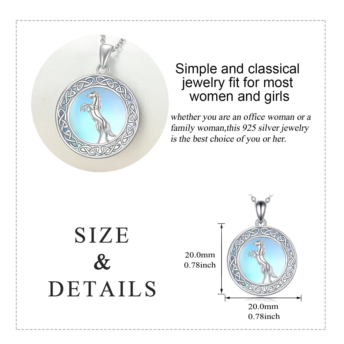 Celtic Horse Talisman Necklace with Moonstone | Sterling Silver Protection Amulet for Strength, Freedom & Lunar Energy