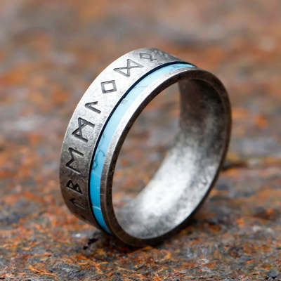 Durable Viking rune ring with ancient Odin symbols