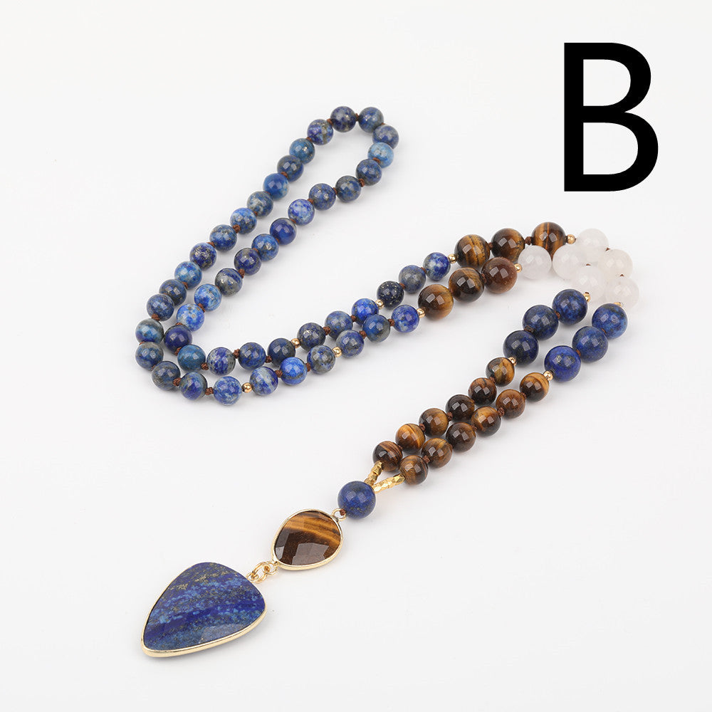 Black Agate Pendant Necklace with Tiger Eye & White Agate – SylenShade