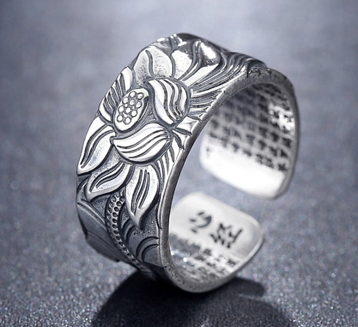 Spiritual lotus ring with sacred engraving