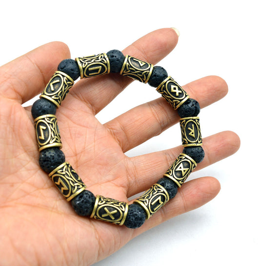 rune beads and volcanic stone bracelet for protection