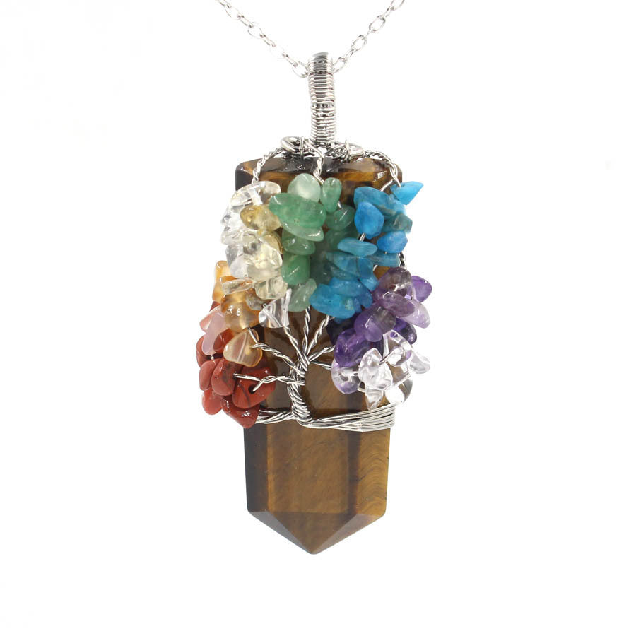 "Elegant healing talisman necklace with natural crystals and synthetic opal for meditation and manifestation."