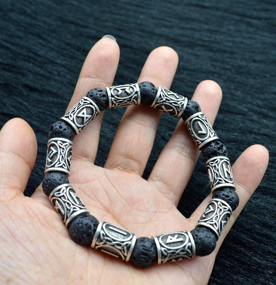 rune beads and volcanic stone bracelet for protection