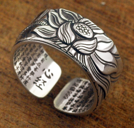 Spiritual lotus ring with sacred engraving