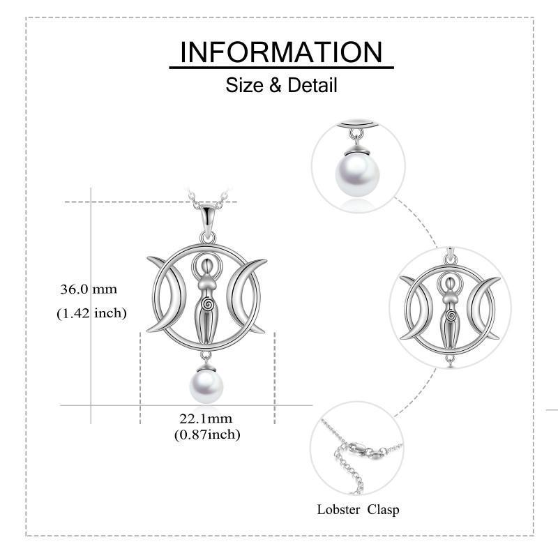 Handmade Triple Moon Goddess Necklace – Sterling Silver White-Gold Plated Talisman with Pearl