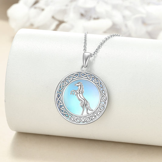 Celtic Horse Talisman Necklace with Moonstone | Sterling Silver Protection Amulet for Strength, Freedom & Lunar Energy