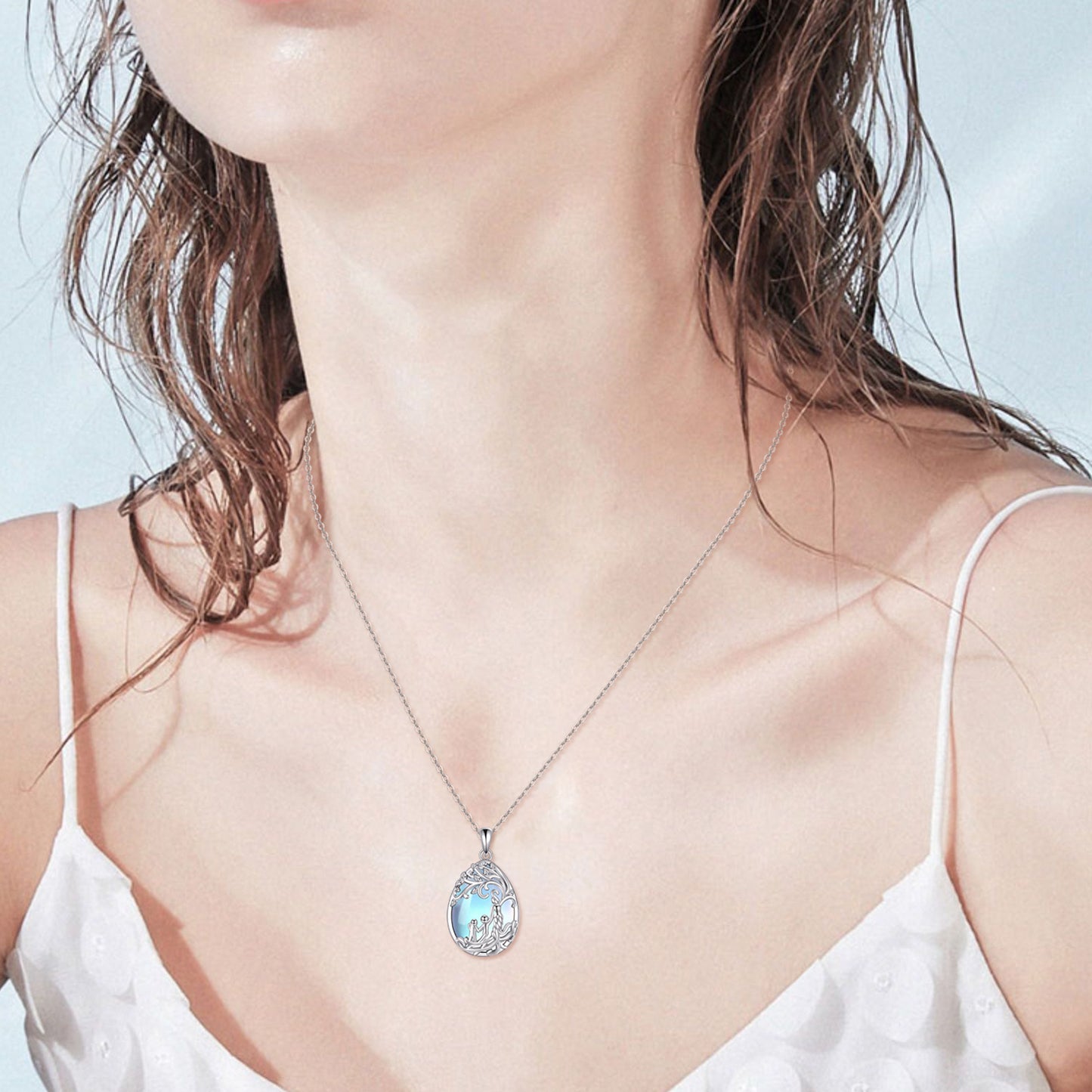 Handmade Family Tree of Life Moonstone Necklace – Sterling Silver Mother & Child Amulet