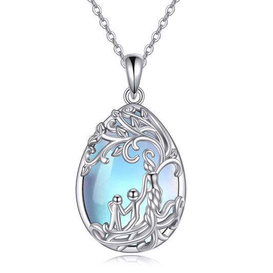 Handmade Family Tree of Life Moonstone Necklace – Sterling Silver Mother & Child Amulet