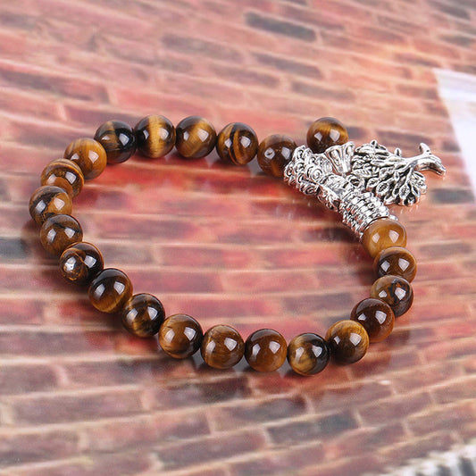 “Natural Tiger’s Eye gemstone beads with antique silver Tree of Life pendant”